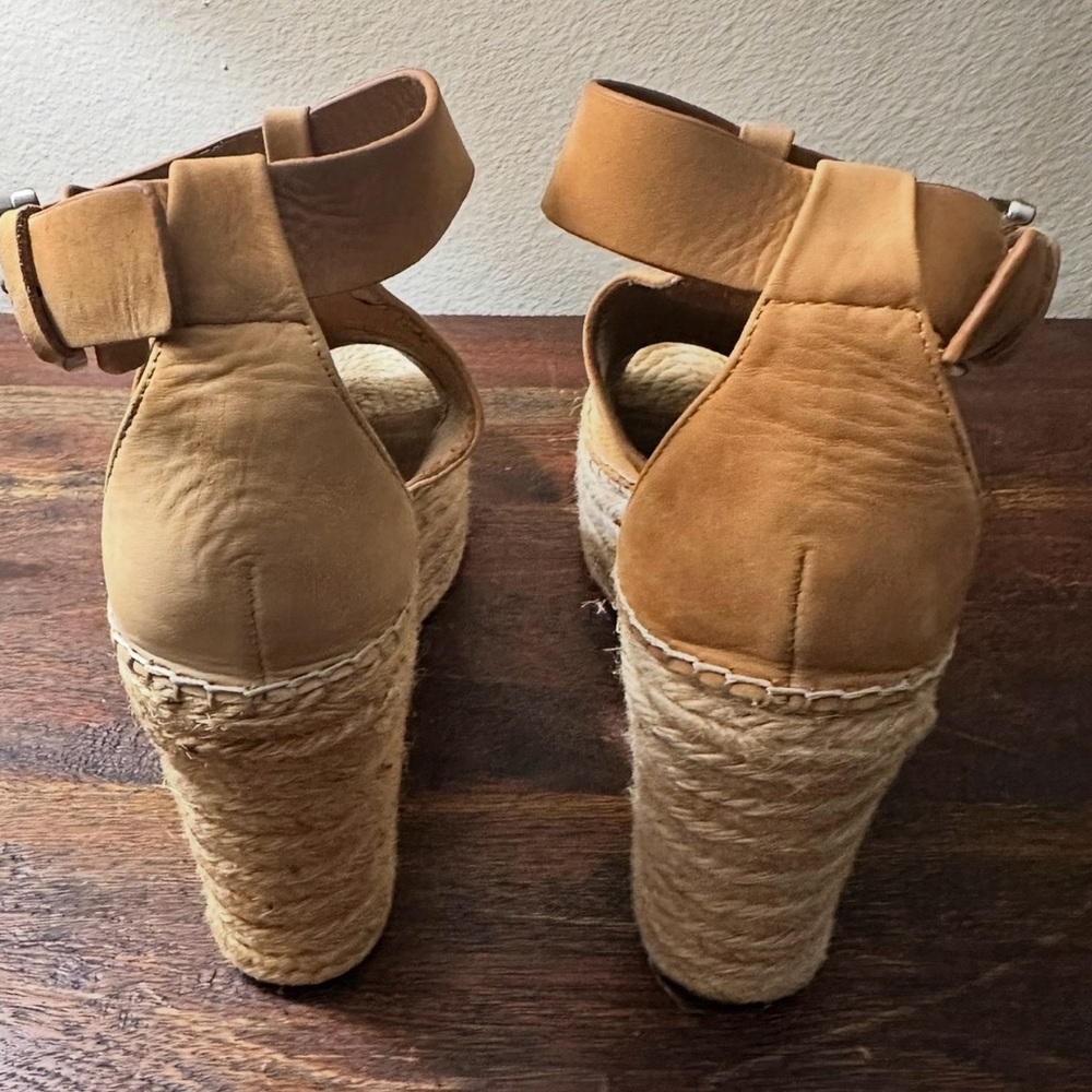 Marc Fisher Tan Perforated Espadrille Wedges size 9.5 - Picture 5 of 8